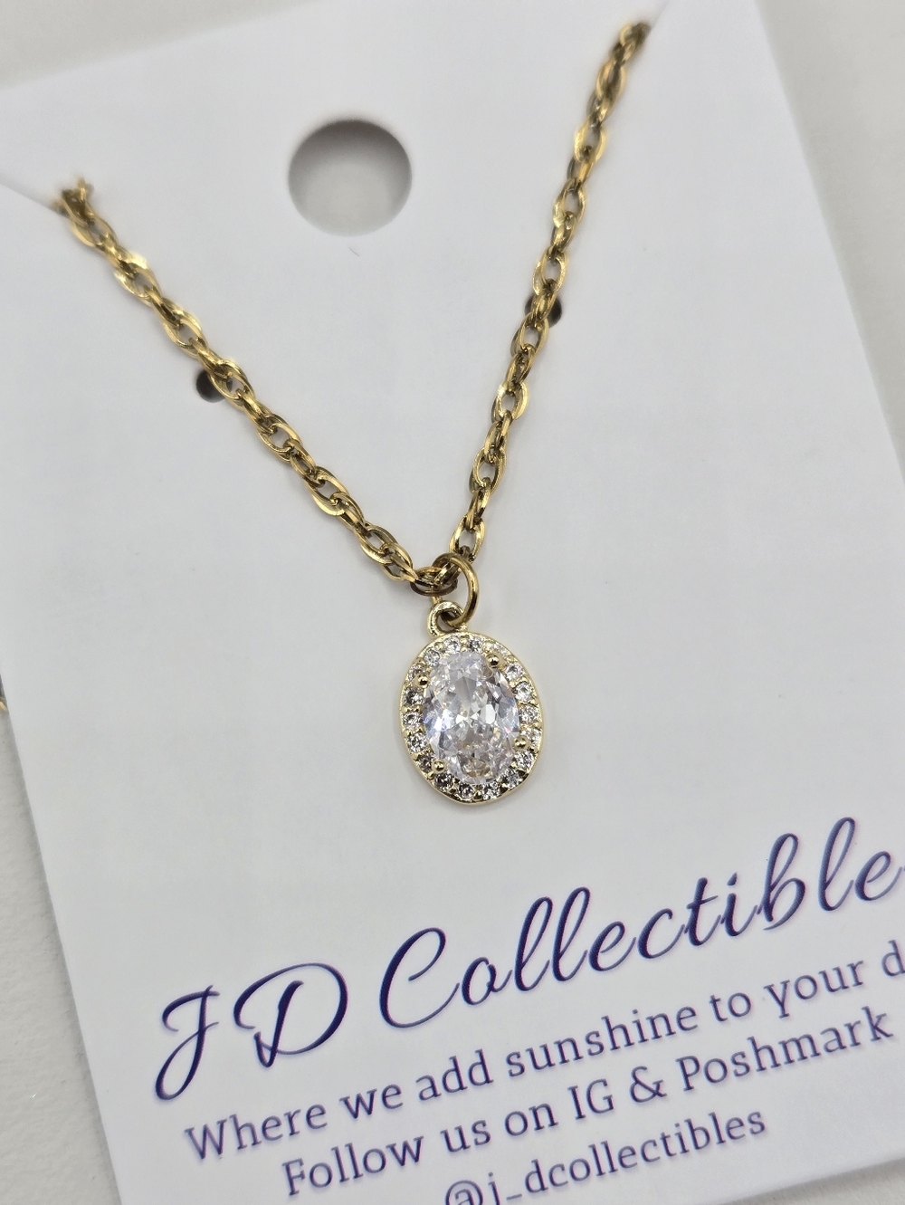 Swarovski Crystal Elements Gold Halo Necklace Clear Oval 18 - 20 inch Bridal